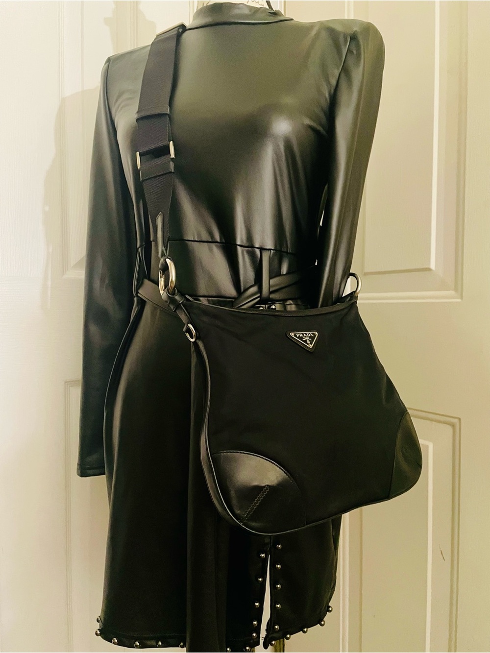 Prada Black Nylon and Leather-Trim Crossbody Bag with Adjustable Strap